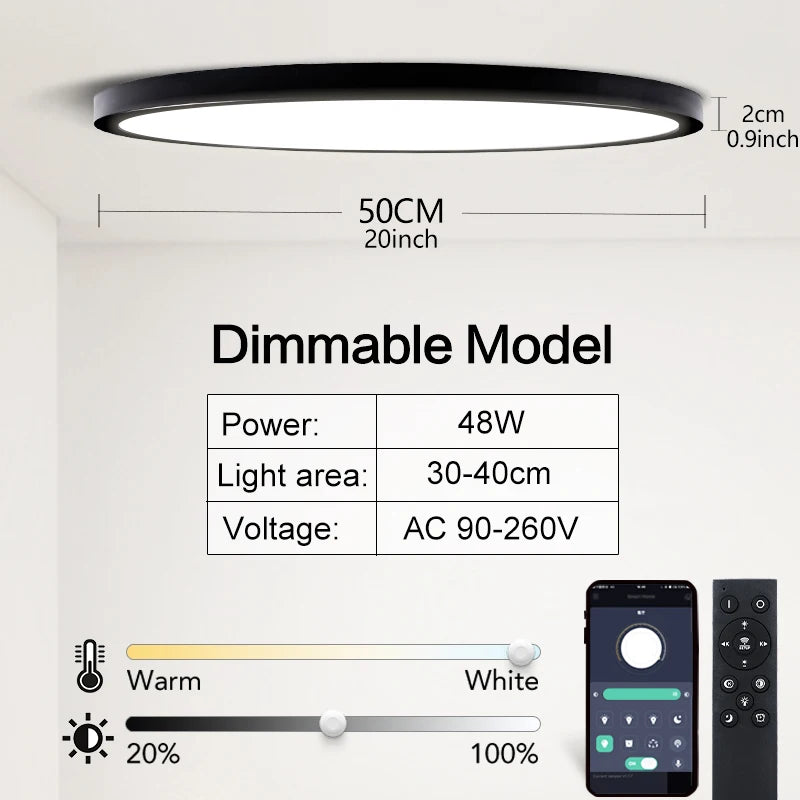 Plafonnier LED Connecté 50 cm — Dimmable · App & Télécommande · 48W