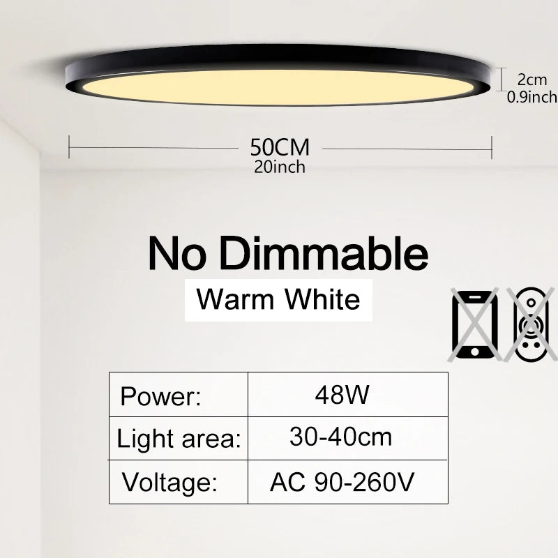 Plafonnier LED Connecté 50 cm — Dimmable · App & Télécommande · 48W