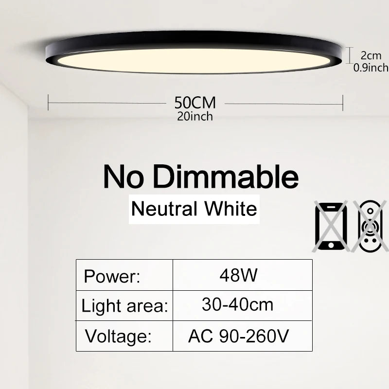 Plafonnier LED Connecté 50 cm — Dimmable · App & Télécommande · 48W