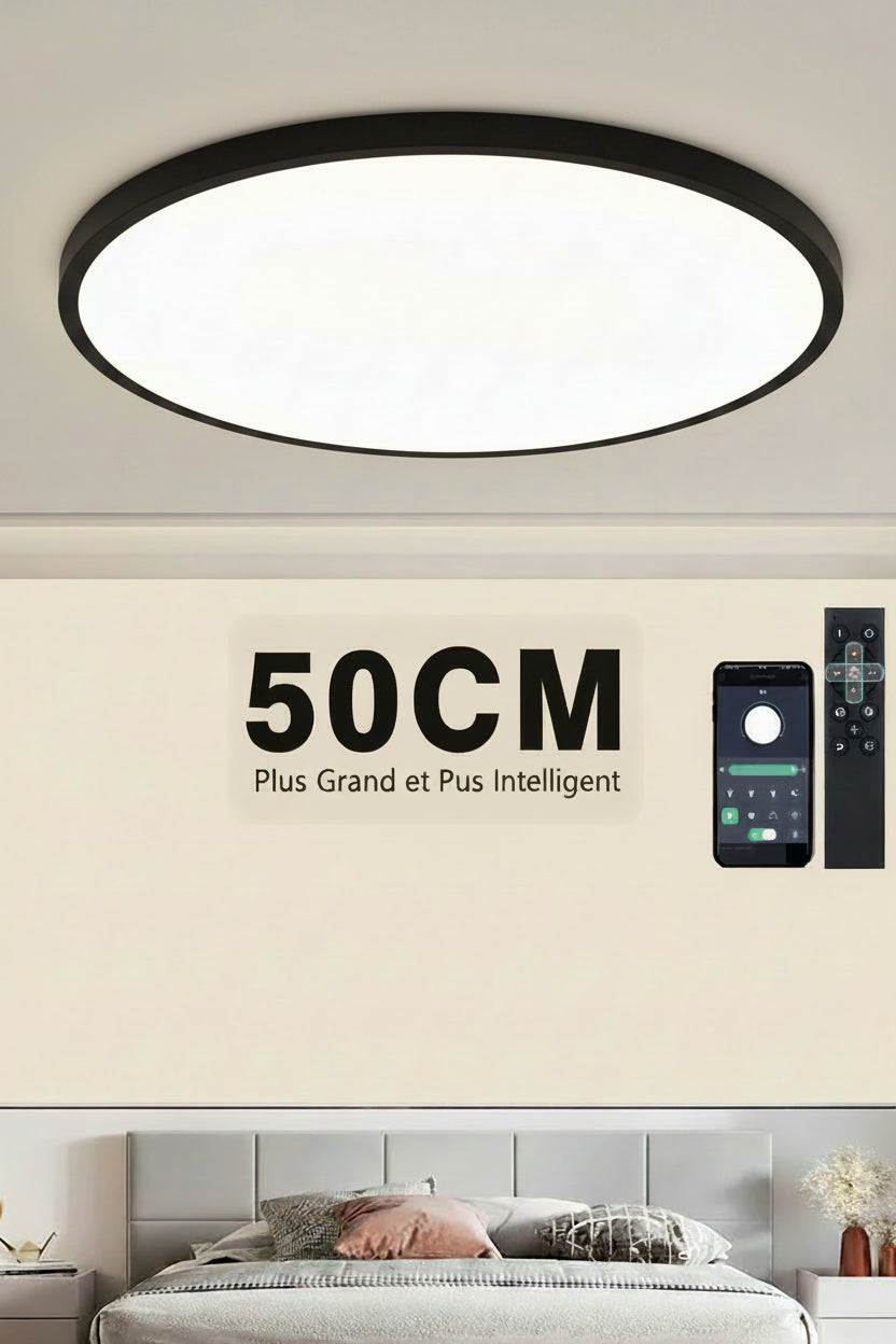 Plafonnier LED Connecté 50 cm — Dimmable · App & Télécommande · 48W