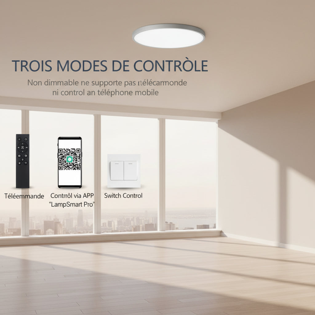 Plafonnier LED Connecté 50 cm — Dimmable · App & Télécommande · 48W